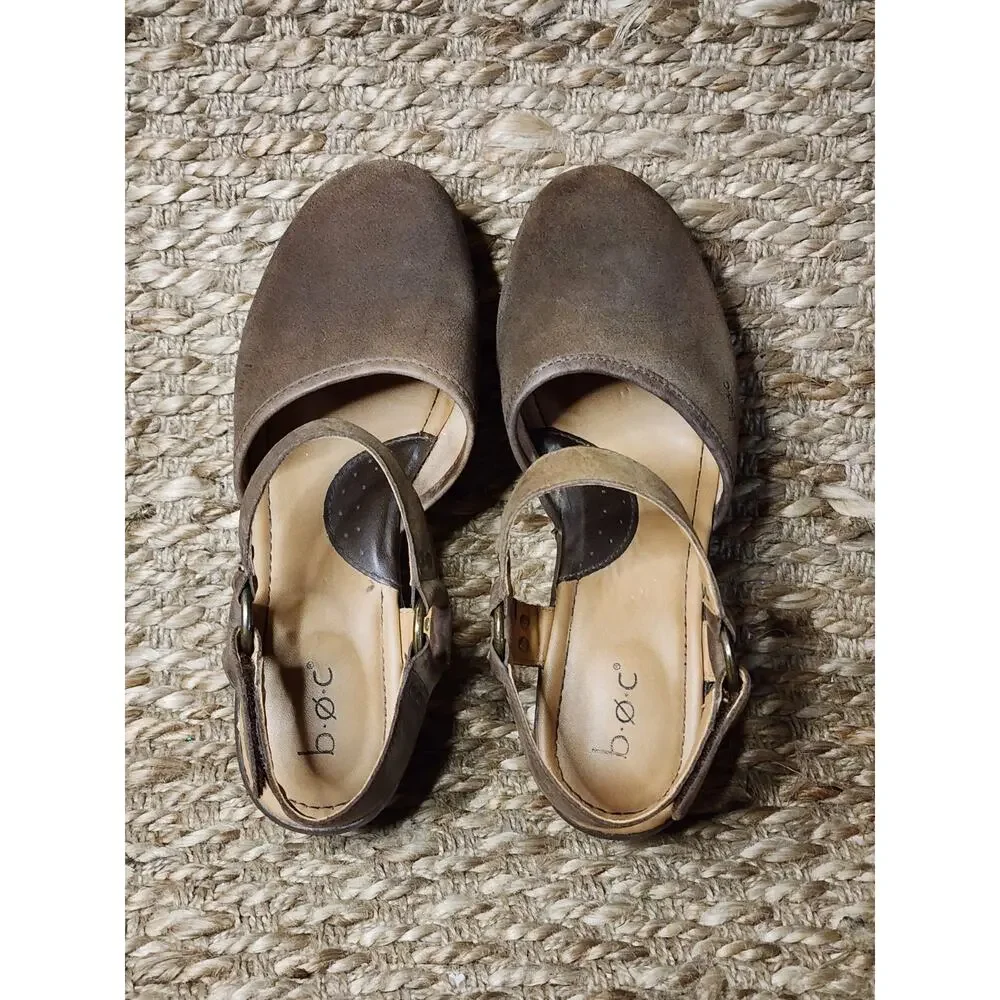 B.O.C. Rina Brown Suede Leather Platform Wedge Sandals Boho Women's Size 9 M